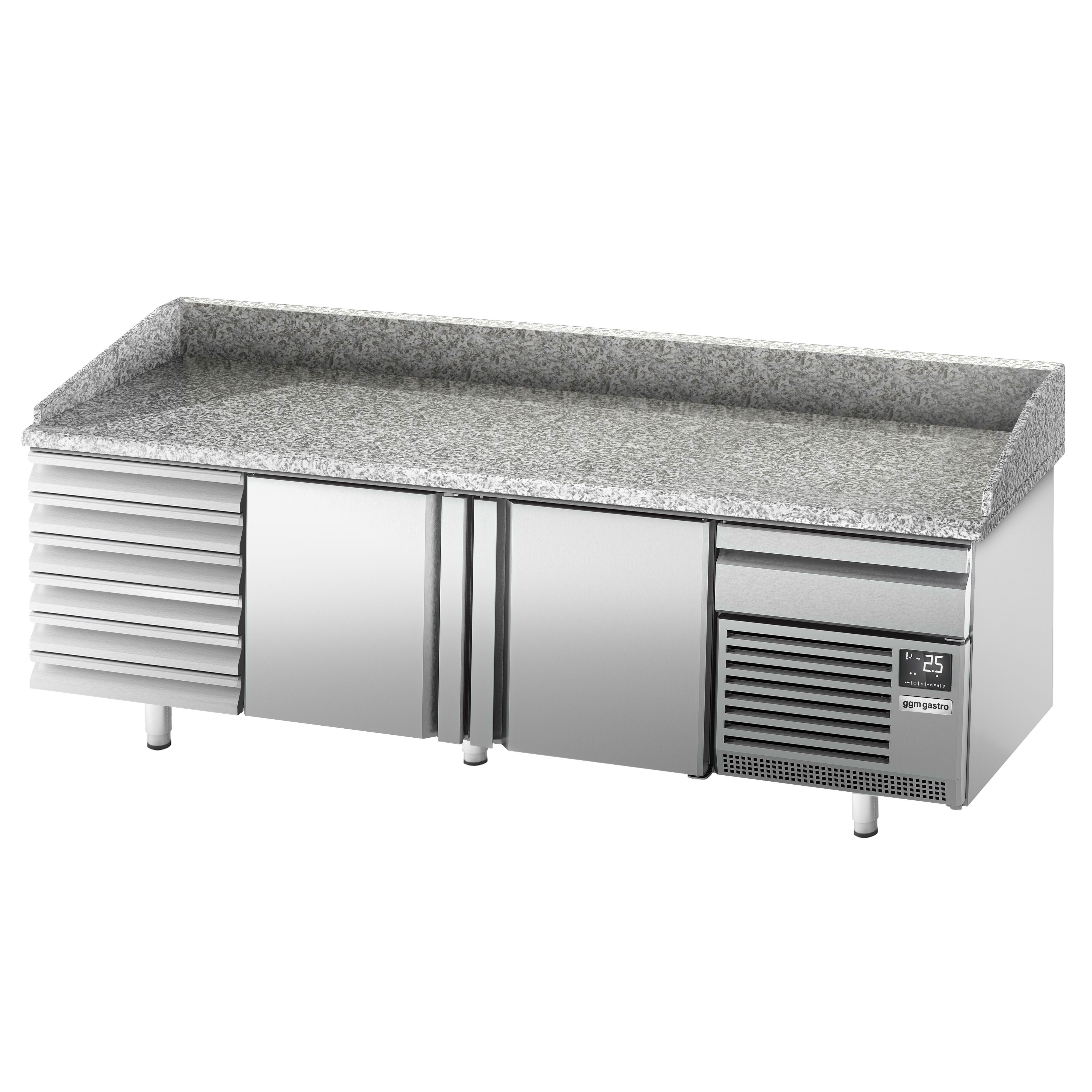 Commercial Pizza Prep Counter - Granite Top PREMIUM PLUS - 2305x800mm - with 2 doors & 7 drawers