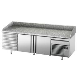 Pizzakylbänk PREMIUM PLUS - 2305x800 mm - granitskiva - med 2 dörrar & 7 lådor - GN 1/1