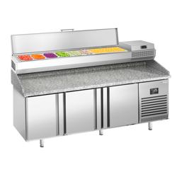 Pizzawerkbank PREMIUM PLUS - 1980x700mm - met granieten werkblad - met 3 deuren - incl. opzetkoelvitrine - 9x GN 1/4