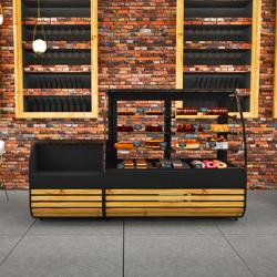 Касовий стіл - 1100 мм - Дерев'яний фасад - Чорний граніт