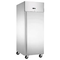 Armario congelador de acero inoxidable ECO - EN 600x800 - 612L - con 1 puerta y rieles y rejillas portantes de acero - ventilado; R290; desescarche automático; ruedas; cerradura con llave; AISI 304; Negro