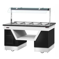 Banco buffet professionale caldo BELFAST - 1600mm - con bagnomaria - su ruote - per 4x GN 1/1 - Nero - Self Service