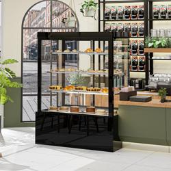 Commercial cake display fridge - Double glazing - square - mirrored front - with 3 adjustable shelves - rear sliding doors - for patisserie - 1400L - 1500mm - Black