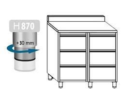 Meuble bas à tiroirs PREMIUM - Acier inoxydable - avec 6 tiroirs & dosseret 100mm - 1000x700mm