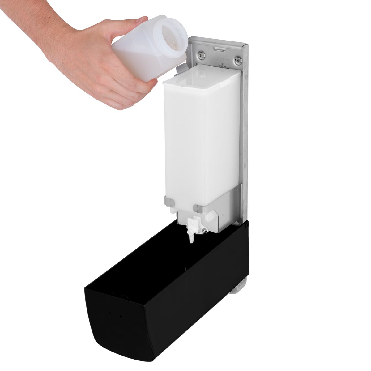AIR-WOLF | Distributeur de savon et de désinfectant avec bouton-poussoir - 1200ml - inox - Noir