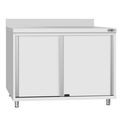 Tavolo armadiato in acciaio inox ECO - 1000x700 mm - con anta scorrevole e alzatina	