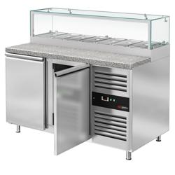 Saladette PREMIUM - 1510mm - 2 deuren - met glazen opzetvitrine voor 7x GN 1/3 - granieten werkblad