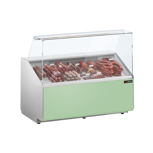 Vitrină frigorifică orizontală - 1256x979 mm - 262 L - panou frontal hellgrün - cu servire asistată - spate cu 2 uși - cu 1 raft - geam frontal drept - blat lucru