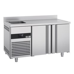 Koelwerkbank PREMIUM - 1430x700mm - met 2 deuren, 1 spoelbak links & achterwand