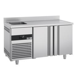 Table réfrigérée PREMIUM - 1430 x 700 mm - avec 2 portes, 1 bac à gauche - dosseret