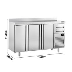 Bajo mostrador refrigerado PREMIUM PLUS - 1960x600mm - 520L - con 3 puertas abatibles, 2 cajones y encimera de trabajo con trasera elevada