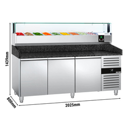 Rashladni pult za pripremu pizze PREMIUM - 2000x800 mm - sa 3 vrata - uklj. Rashladna nadograđena vitrina LED - 9x GN 1/3