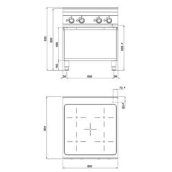 موقد تحريضي PAOLO 900 - 800x900mm - 20 kW - 4 مناطق طهي - خزانة قاعدة مفتوحة