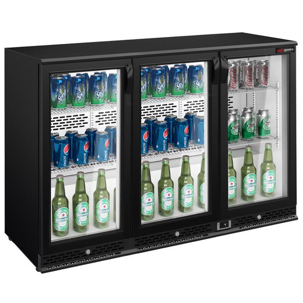 Barkoelkast - 1350mm - 330 Liter - met 3 glazen klapdeuren - zwart