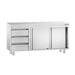 Edelstahl Arbeitsschrank PREMIUM - 1600x600mm - mit 3 Schubladen links ohne Aufkantung