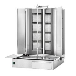 Griglia a gas per Kebab / Gyros - forma a V - 4+4 bruciatori - max. 100 kg - incl. 2 piastre di protezione e 2 porte a battente