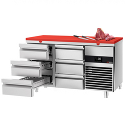 Koelwerkbank PREMIUM - 1400x700mm - met 6 laden - incl. snijplank rood