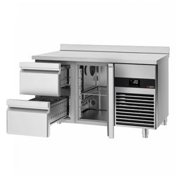 Koelwerkbank PREMIUM - 1400x700mm - 1 deur, 2 lades - met spatrand - GN 1/1 - 281 liter, digitale thermostaat