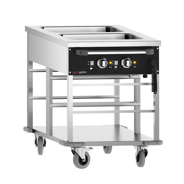 Commercial Heated Bain Marie Trolley PREMIUM – 2x GN 1/1 - Dual-Zone Temp - Double-Walled - 2 kW - 650x850x840 mm - 4 Castors (2 Braked)