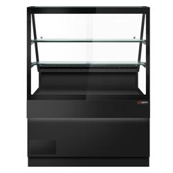 Comptoir vitrine réfrigérée TORONTO - 1300mm - Double vitrage - Façade noire - 2 étagères - Plan de travail en granit