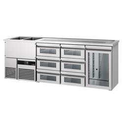 Barkoelkast PREMIUM - 2500x700mm - 1 glazen deur & 6 laden