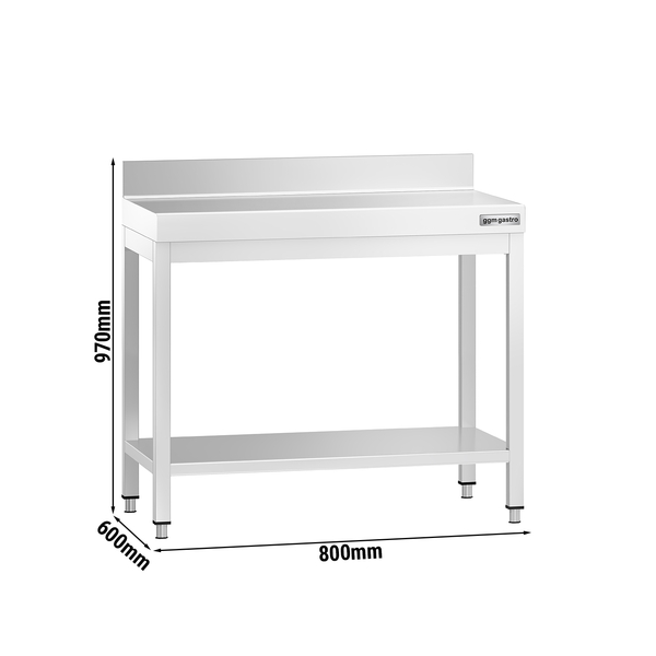 Arbetsbord Rostfritt stål PREMIUM 0,8m - med bakkant