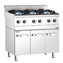 Commercial Gas Hob - 36 kW - 6 High Performance Burners - Base Cabinet