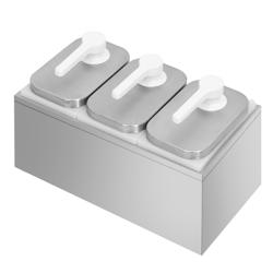 Sausdispenser - RVS (frame) & polypropyleen bakken - 3-delig (3 bakken, 3 pompen, frame) - 3x2L - 375x215x325mm - instelbare dosering - met bak - incl. RVS frame
