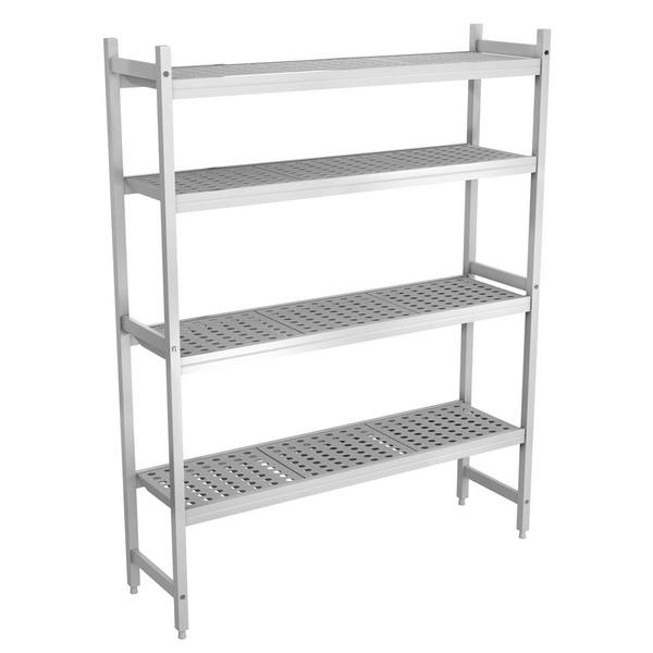 Aluminium/kunststof stelling - 1311x1685mm - Diepte: 460mm - met 4 schappen - Draagvermogen totaal: 450kg