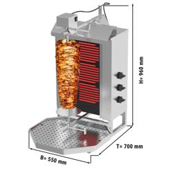 Grill kebab électrique - 3 bruleurs - max. 40 kg - avec 2 portes battantes