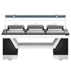 Θερμαινόμενος μπουφές BELFAST - 2.300 mm - με 3 x chafing dish & ροδάκια - μαύρο
