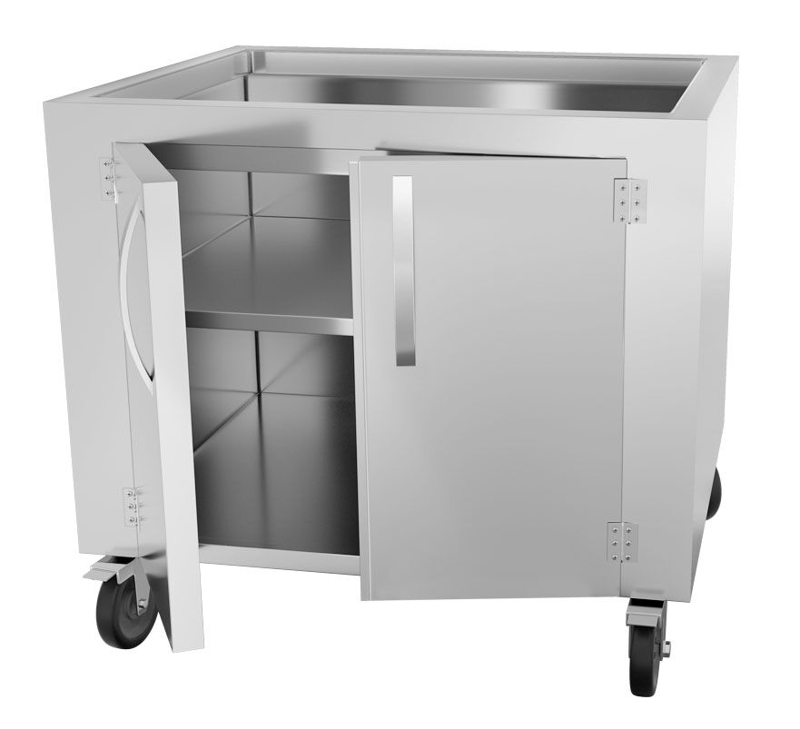 Onderstel - 890x825x(H)825mm | 35kg - RVS | met 2 planken | met wielstel | robuuste uitvoering | gemakkelijk te reinigen - passend voor CHOE881