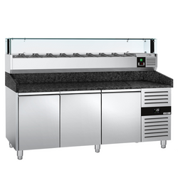 Rashladni pult za pripremu pizze PREMIUM - 2000x800 mm - sa 3 vrata - uklj. Rashladna nadograđena vitrina LED - 9x GN 1/3