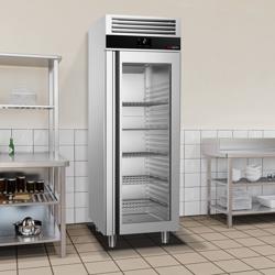 Glass Door Upright Fridge Stainless steel PREMIUM - GN 1/1 - 650L - with 1 glass door
