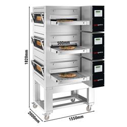 (3 pieces) Commercial Triple Conveyor Gas Pizza Oven – 315 pizzas/h 12" - 650 mm belt - With stand