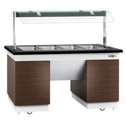 Banco buffet professionale caldo DUBLINO - 1600mm - con bagnomaria - su ruote - per 4x GN 1/1 - Self Service