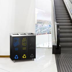 Sistema de separação de resíduos com 3 compartimentos - 4 rodízios - aço inoxidável