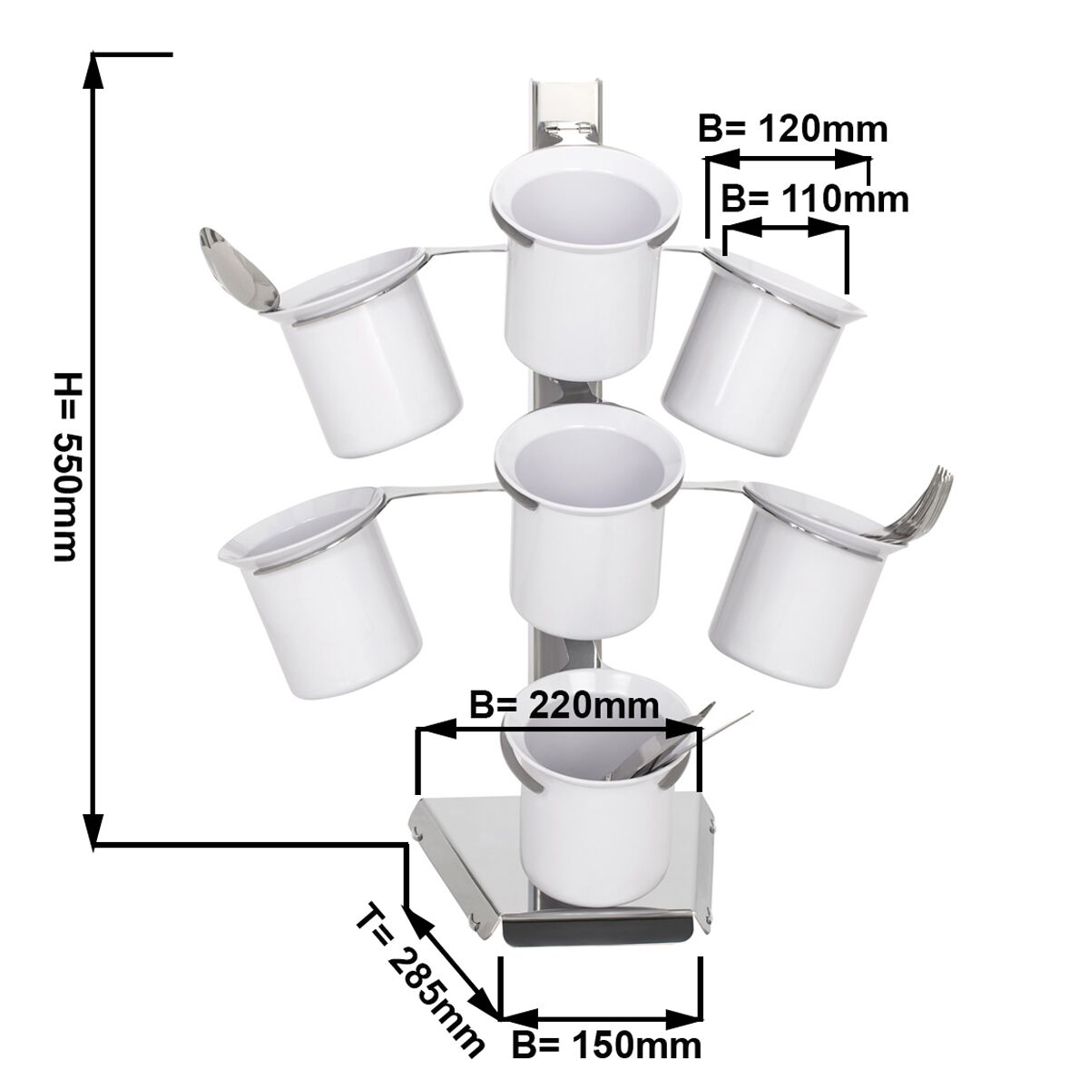 Bac à couverts - acier inoxydable - avec 7 compartiments