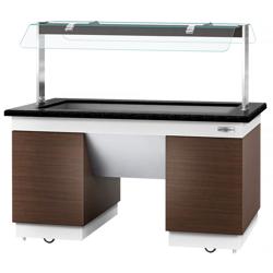 Banco buffet professionale caldo DUBLINO - 1600mm - con bagnomaria - su ruote - per 4x GN 1/1 - Nero (piano in granito) - Self Service