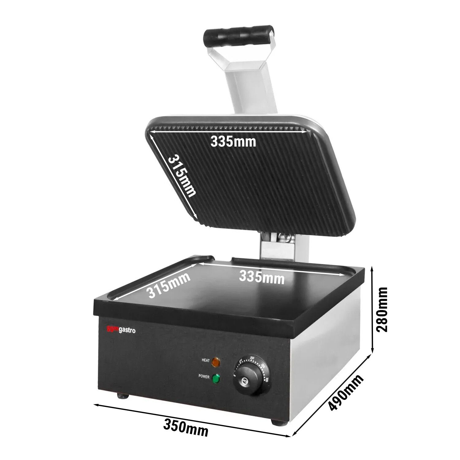 Presse à Panini / Gril de contact - 2,2kW - Plaque sup. rainurée / inf. lisse - Surface de cuisson : 350x330mm