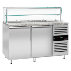 Saladette PREMIUM - 1515mm - 2 deuren - met glazen opzetstuk voor 4x GN 1/1 & 1 plank