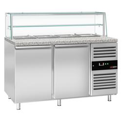 Saladette PREMIUM - 1515mm - 2 deuren - met glazen opzetvitrine voor 4x GN 1/1 - granieten werkblad