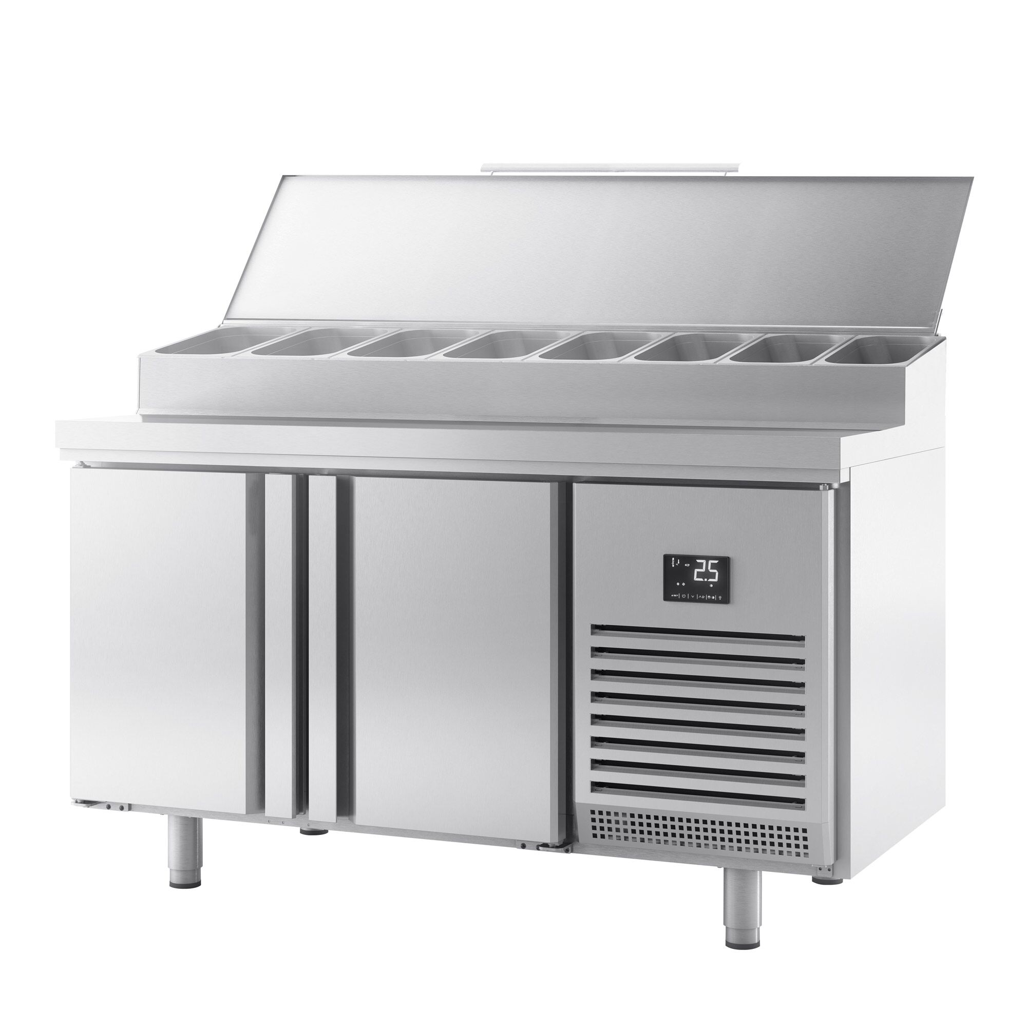 Table réfrigérée de préparation - 1468 x 600 mm - avec 2 portes - superstructure en inox 8x GN 1/4