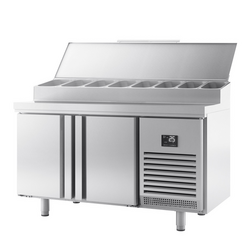 میز یخچالی آماده سازی - 1468*600 میلی متر - دو 8xGN 1/4 درب - ویترین استیل