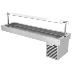 Drop-in koelbak - 2100mm - +2 tot +8°C - 6x GN 1/1 - 410W - met glazen hoestscherm