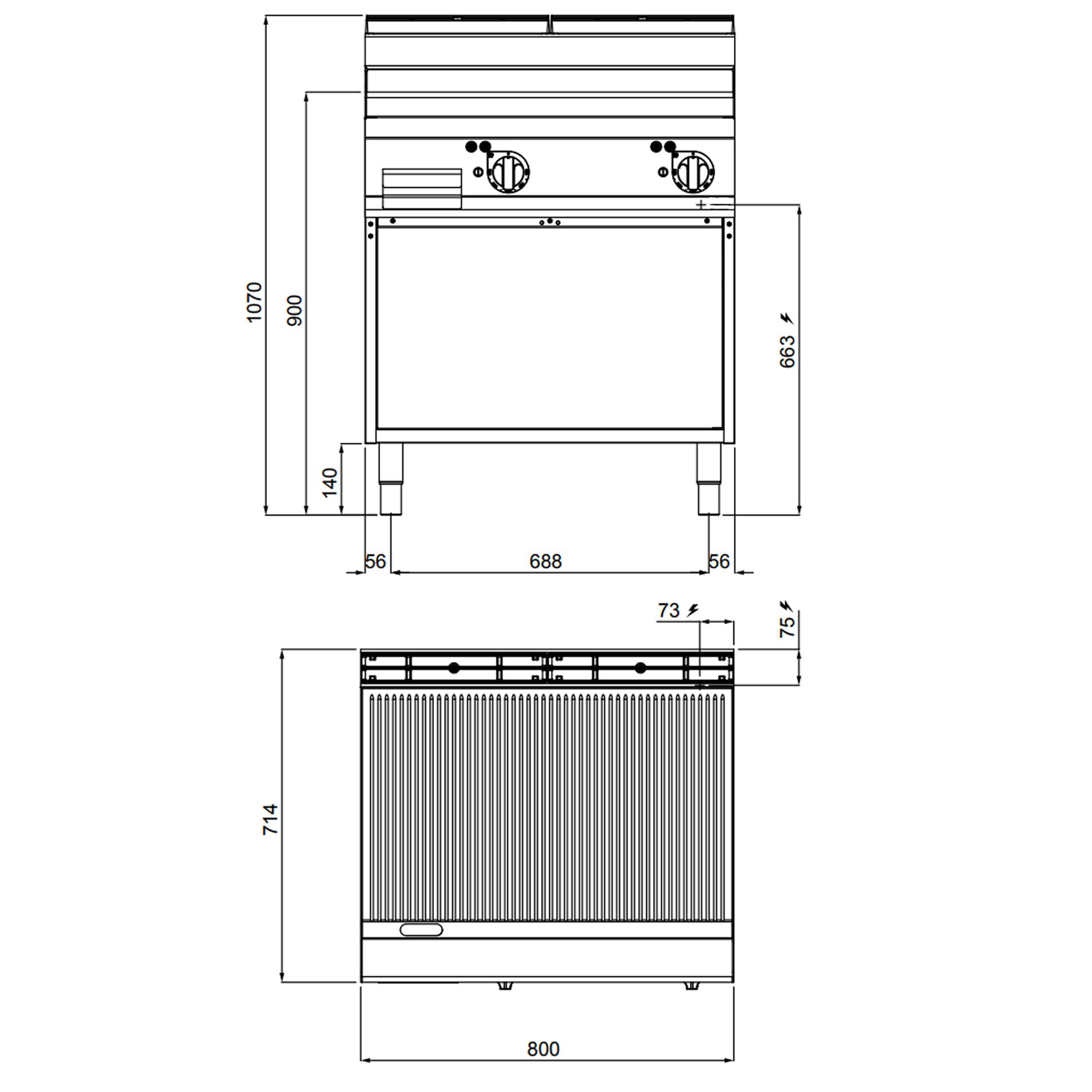 Commercial Electric Griddle - 9.6kW - Ribbed Plate - Cooking area: 795x500mm - on Stand