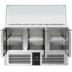 Salaattipöytä PREMIUM - 1368mm - 3 ovea - korkealla lasitasolla 4x GN 1/1