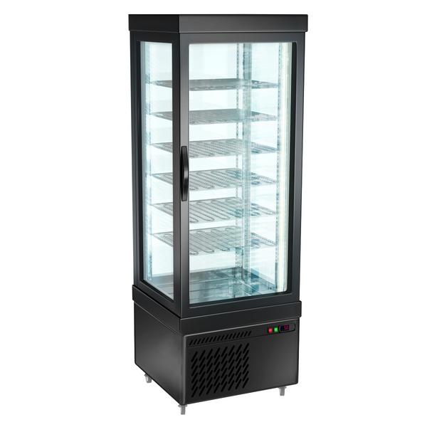 Vitrină verticală de congelare - 430 litri - 670 mm - 1 ușă din sticlă - geam drept - cu 6 rafturi rotative - iluminare LED - negru