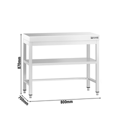 Mesa de trabalho em aço inoxidável PREMIUM - 0,8 m - com placa de base e suporte