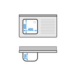 طاولة بحوض غسيل PREMIUM - 1000x600mm - مع أرضية سفلية - مع حوض واحد يسار